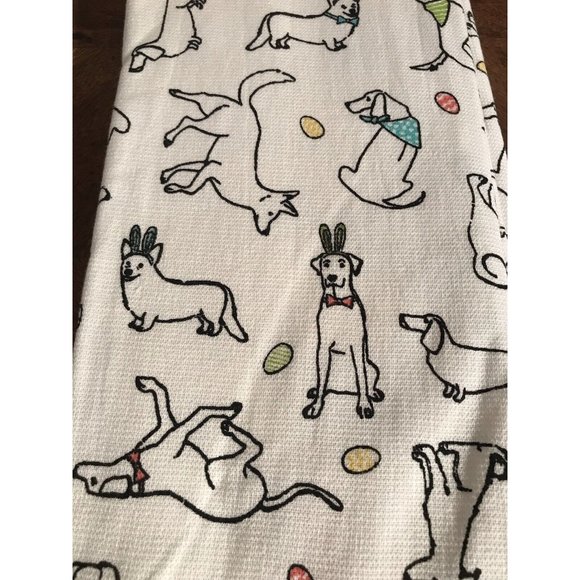Dogs as Bunny Rabbits Kitchen Towels Set Easter Spring Garden New Isaac Mizrahi - Picture 4 of 8